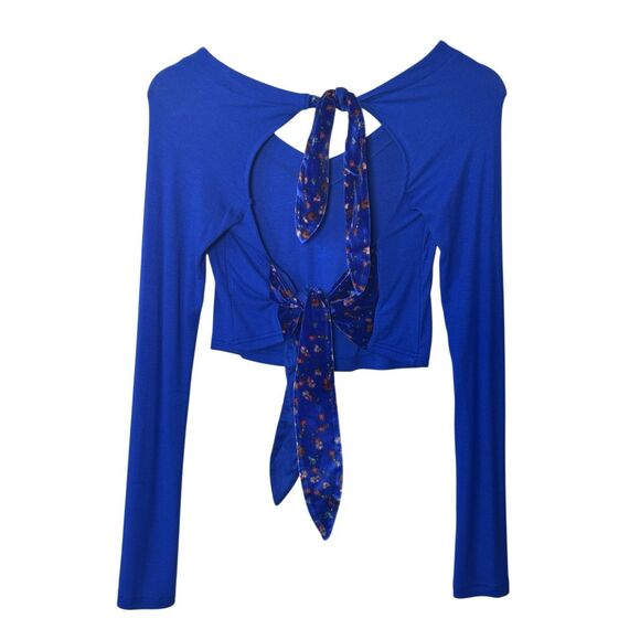 Free People Lookin Forward ribbed crop top open back Size small Blue Flame - Picture 5 of 13